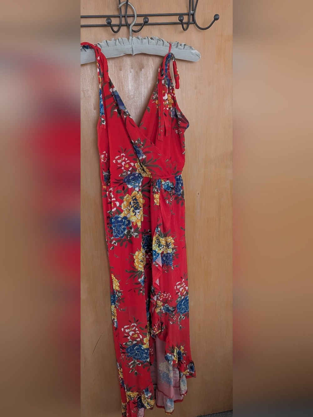 Derek Heart Red Floral Tie-Shoulder Dress